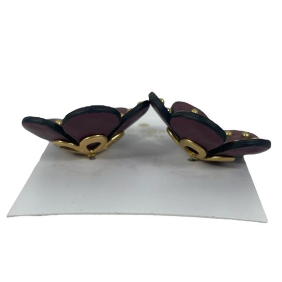 NEW Kate Spade Leather 3D Floral Earrings Russet Red - Picture 4 of 7